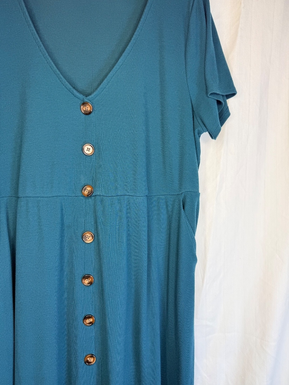 Torrid Rib Knit Button Front Midi Dress Teal Pockets Size 2